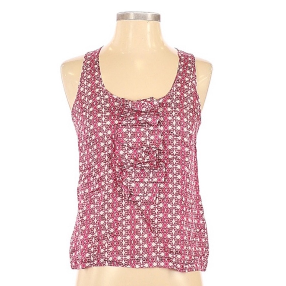 RED Valentino Sleeveless Blouse w Ruffle Front Pink Print Sz 2 XS Extra Small